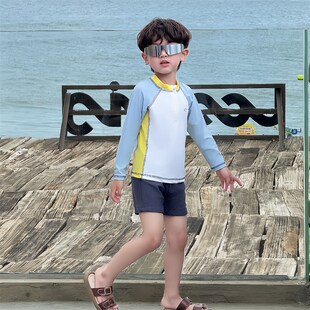 乾游泳衣韩国男孩宝宝海边休闲 速干 男童泳衣两件式 儿童长袖
