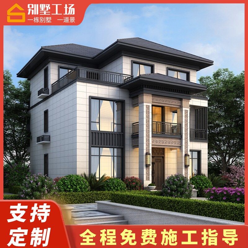 农村三层自建房子两层半别墅设计图纸新中式二层半网红乡墅图3321
