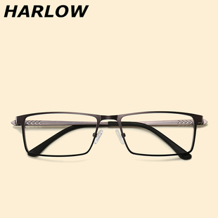 枪色方框眼镜框男大脸全框商务潮近视眼镜男可配度数塌鼻梁眼镜架
