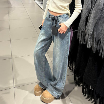 美式蓝色满天星直筒牛仔