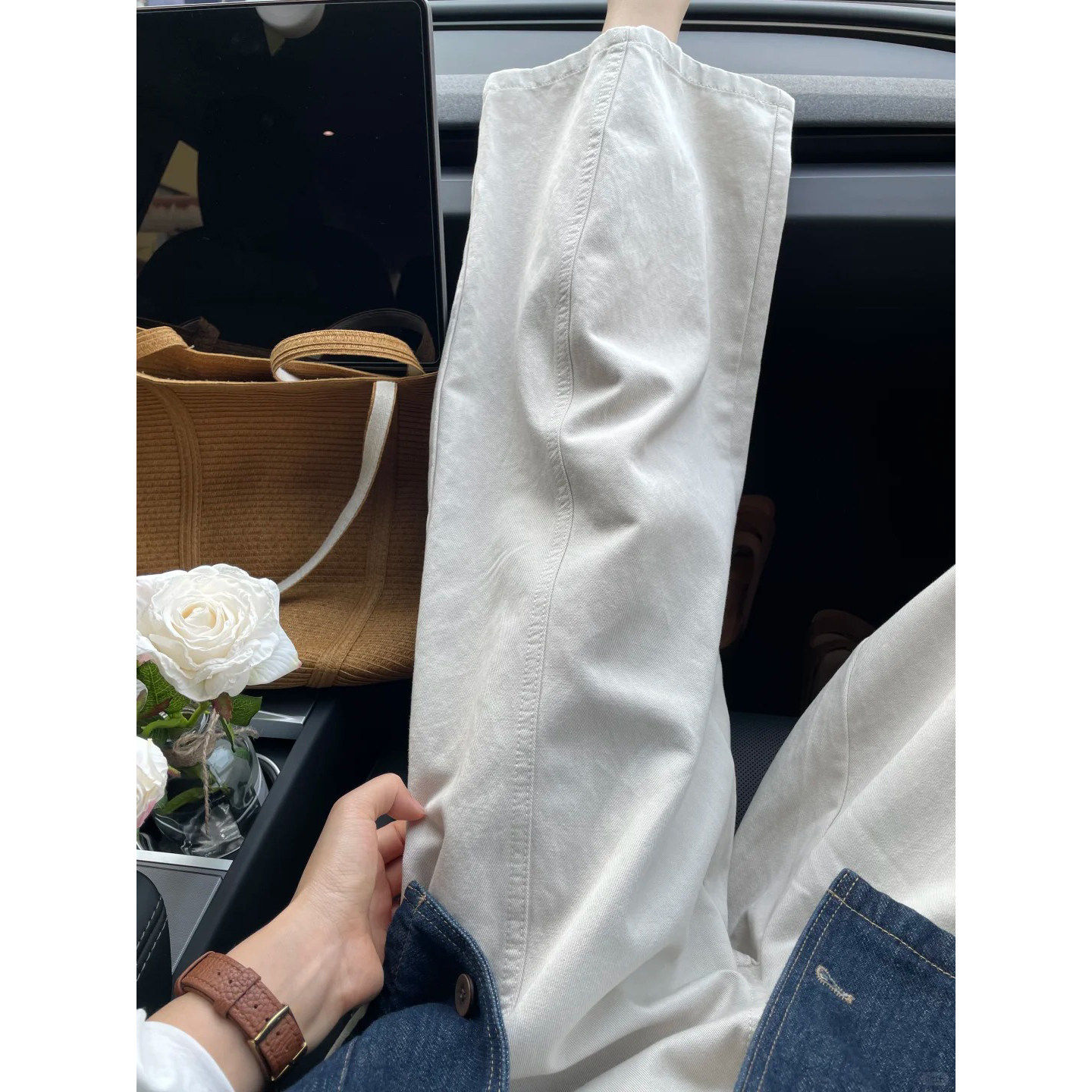 软糯垂感白裤子2026新款工装裤女小个子日系九分直筒裤胖mm阔腿裤