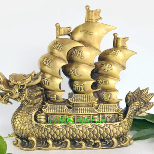 大号纯铜一帆风顺龙船满载而归龙舟黄铜龙头船工艺品摆件长30cm