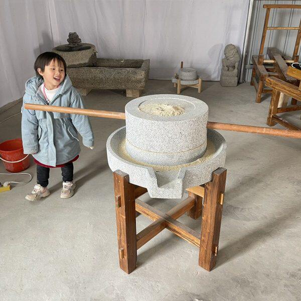 石磨食粮压幼儿园面家用仿古碾石磨石碾老式复古手推艾绒盘子怀旧