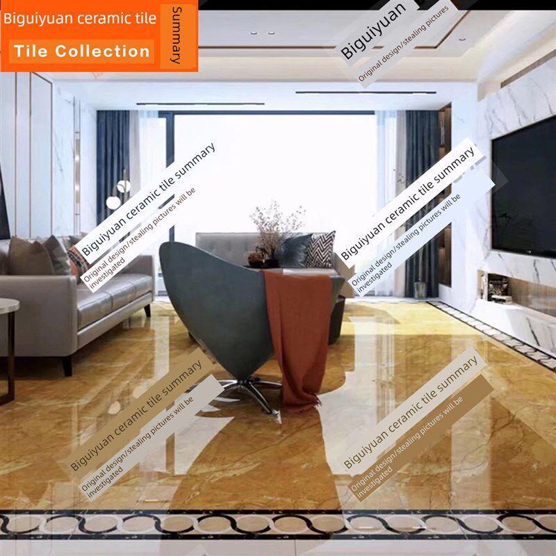 富力园样板房客h厅阳台800X800Mm金色地砖黑色拼花地砖穿过地砖