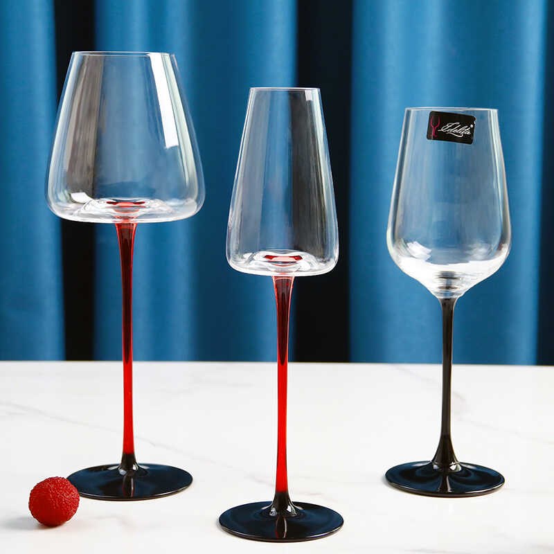 欧式轻奢无铅水晶玻璃高脚杯黑红腿红酒杯葡萄R酒香槟杯醒酒器酒
