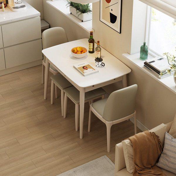 小户型可伸缩餐桌家用长方形抽拉式岩板实木可折叠吃饭桌子奶油风,住宅家具,岩板餐桌,淘宝优惠券,粉丝福利购,淘宝优惠卷