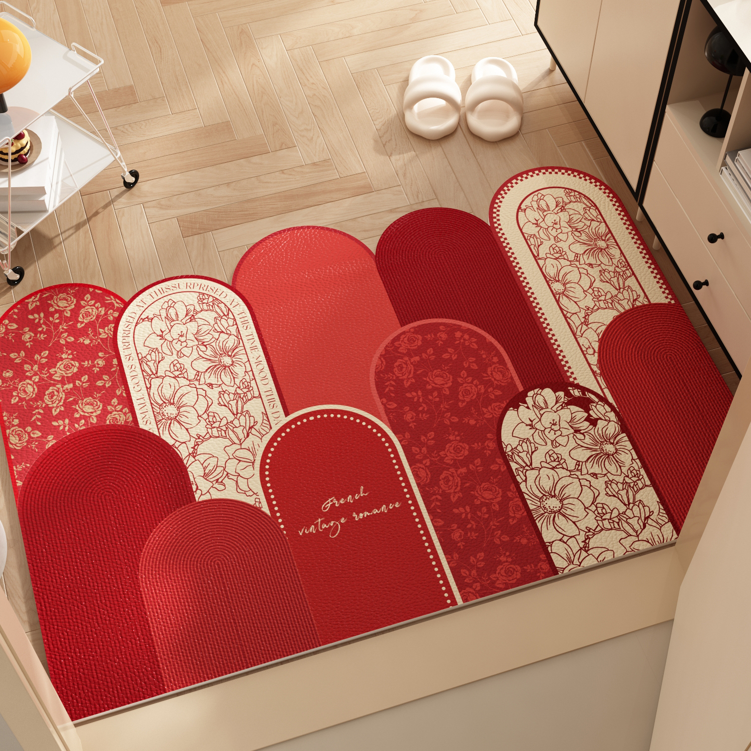 高级感红色入户门地垫异形可裁y剪门口进门地毯轻奢皮革防水防滑