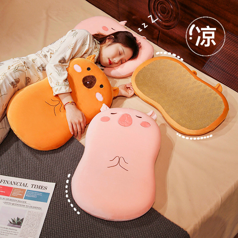 卡皮巴拉水豚记忆棉枕头枕芯夏季C凉席午睡枕专用学生肚皮低枕睡