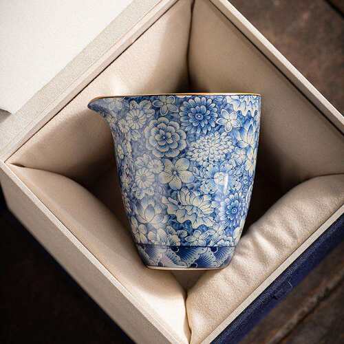 青花老陶泥陶瓷公道杯复古高端分茶器公杯匀杯开片可养茶海茶隔器