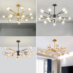 现代简约创意美式 餐厅饭厅轻奢水晶家用金色魔豆吊灯北欧吊灯客厅
