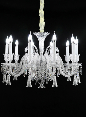 法式水晶吊灯经典客厅灯餐厅水晶吊灯含铅9帕炉台超白玻璃弯管