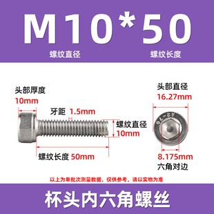 304不锈钢杯头内六角螺丝圆柱头螺栓圆头螺钉紧固件M1.4 M12