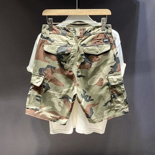 复古迷彩工装 短裤 男士 夏季 多口袋休闲裤 美式 宽松直筒五分中裤 新款