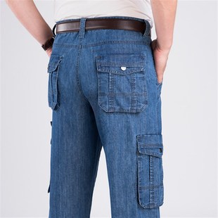 夏季薄款七分裤牛仔裤男宽松休闲裤多口袋工装裤大码中裤牛仔短裤
