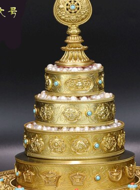 松吉仓 慧宝供佛37供修法曼扎盘B款黄铜大号曼茶盘配托盘摆件用品