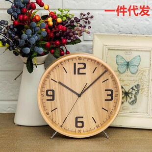 欧式木质静音台钟客厅简约装饰指针座钟桌面创意艺术实木钟表