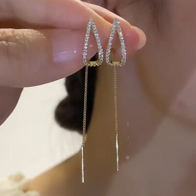 精致简约水滴耳线女可抽拉长款流苏耳环新款时尚气质高级感耳饰