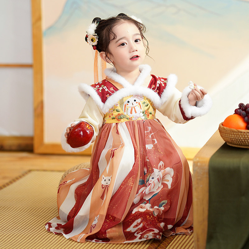 女童汉服秋冬儿童中国风古风超仙洋装小女孩古装襦裙2023年新款