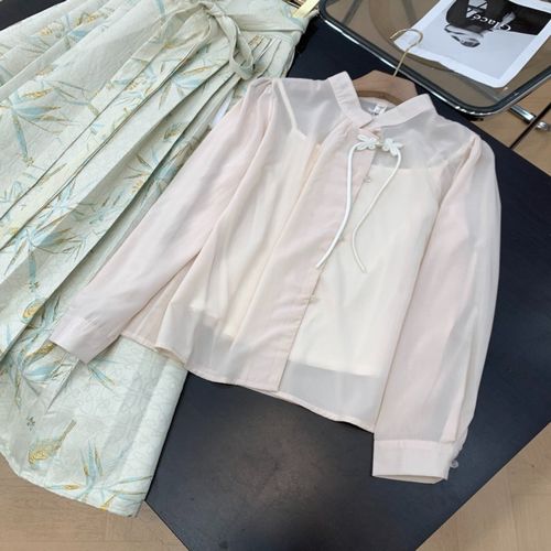 三件套修身吊带背心国风盘扣衬衫上衣搭新中式半身裙 D#4