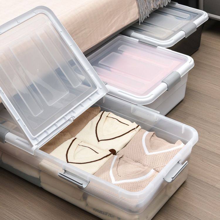 床底收纳箱扁平带滑轮床下收纳大容量透明衣服宿舍储
