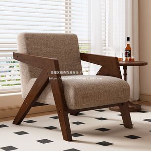 理查德中古风软包单人沙发椅咖啡厅民宿休闲懒人看书椅酒店茶桌椅