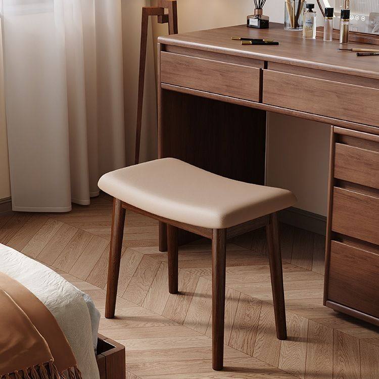 化妆凳实木马鞍凳家用梳妆台凳子女生卧室中古风方板凳椅子化妆椅