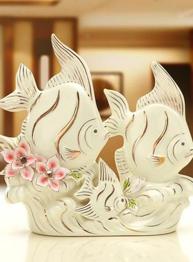 陶瓷金鱼装饰品客厅家居摆件创意电视柜室内酒柜隔断柜摆设礼物