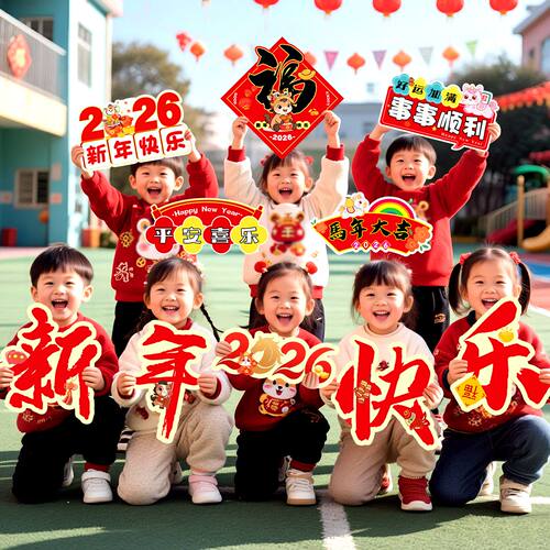 元旦节手持拍照手举牌kt板幼儿园小学新年元旦汇演学生合照道具