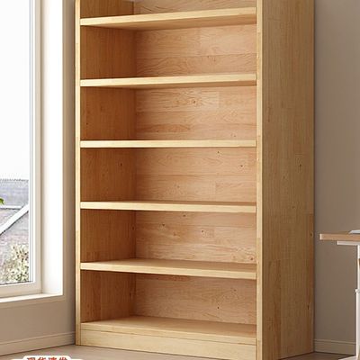 松木实木书架一体靠墙落地置物架儿童书柜学生家用储物柜收纳柜子