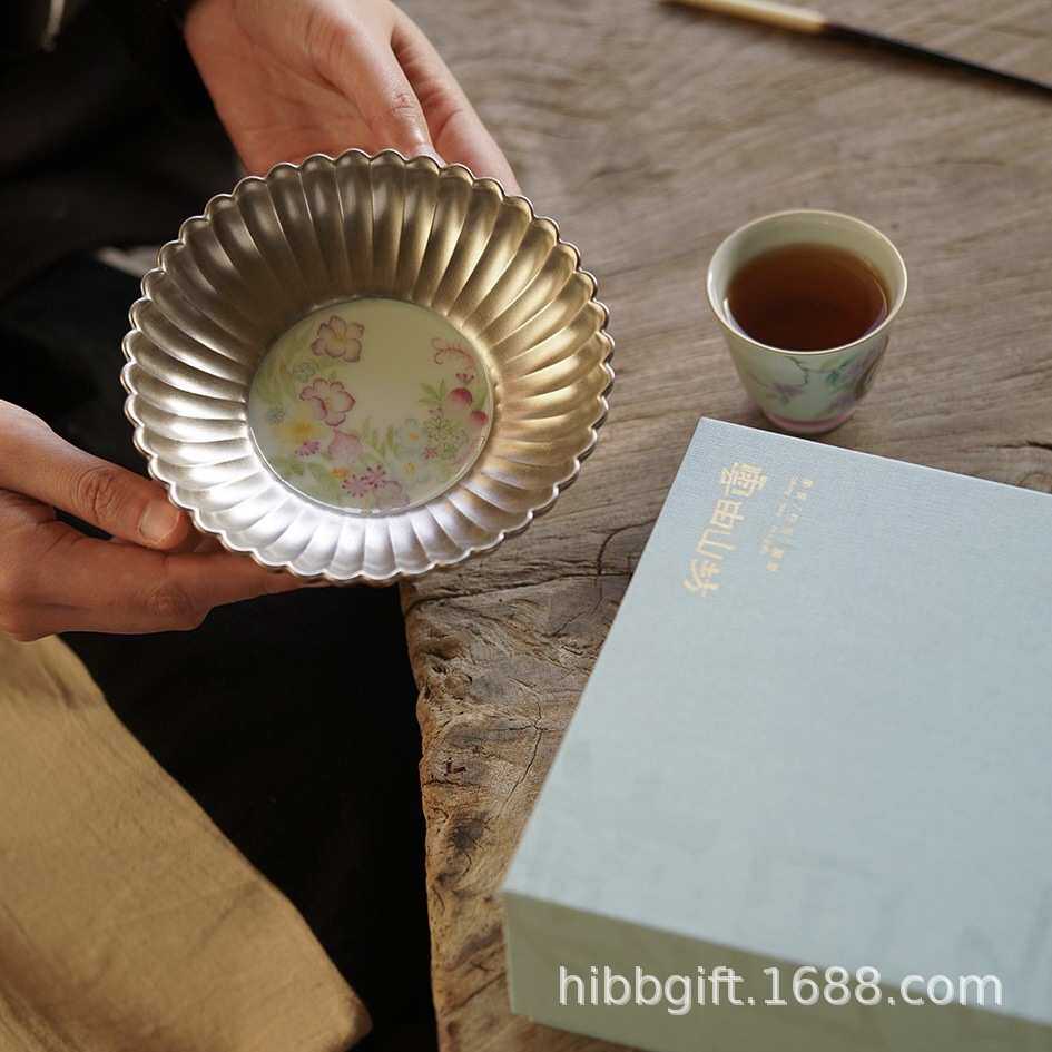 云由山坊人文茶器手绘丛花银釉壶承少女粉色小清新茶具一件代发