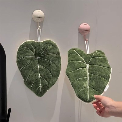 擦手巾新款树叶挂式毛巾珊瑚绒加厚吸水速干家用T化妆室厨房手帕