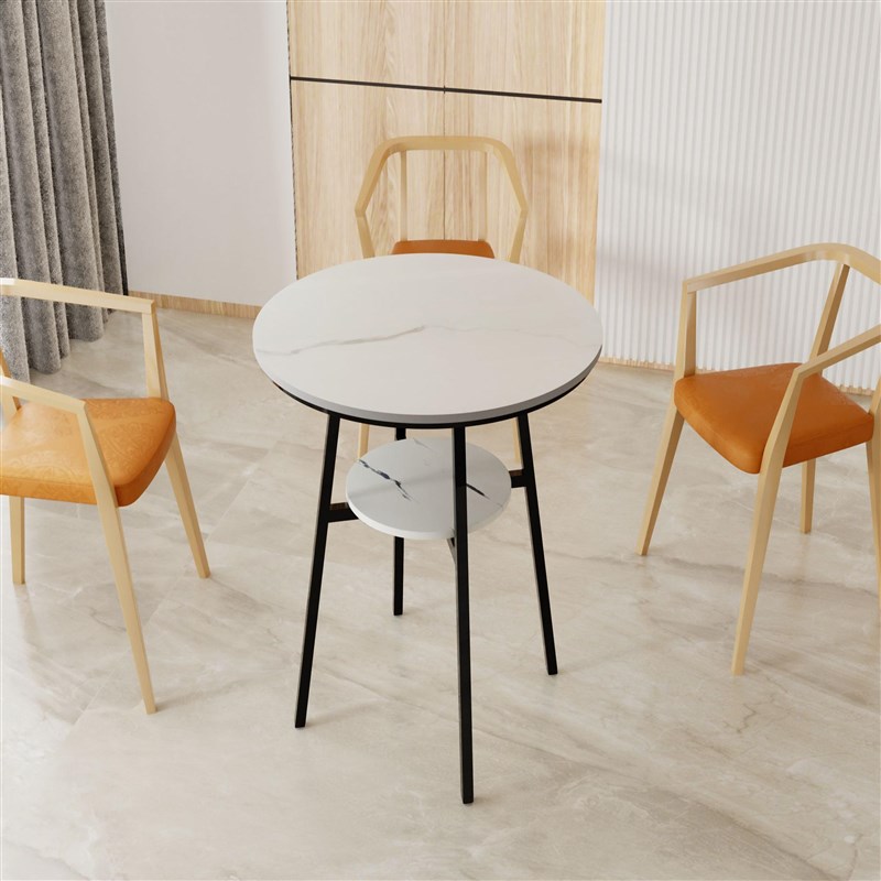 轻奢岩板圆形餐桌家用洽谈桌现代简约小户型双N层家用餐桌60小圆