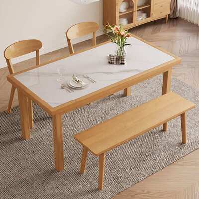 全实木岩板餐桌椅组合家用小户型现代简约北欧餐厅长方形吃饭桌子