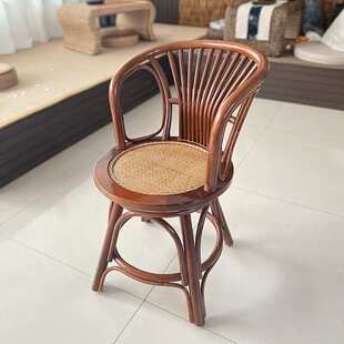 IL藤编矮凳手编靠背坐凳板凳艺术休闲旋转小椅子编织座椅家用实木