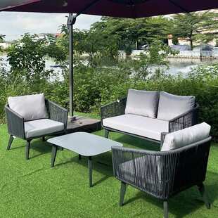 北欧户外绳编沙发庭院阳台室外露天家具别墅度假村沙发茶几组合