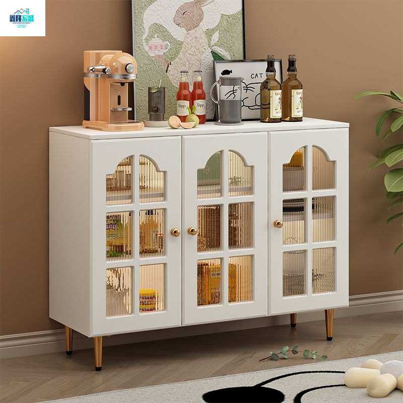 家用实木客厅欧式玻璃门餐边边柜储物柜现代简约厨房碗柜收纳