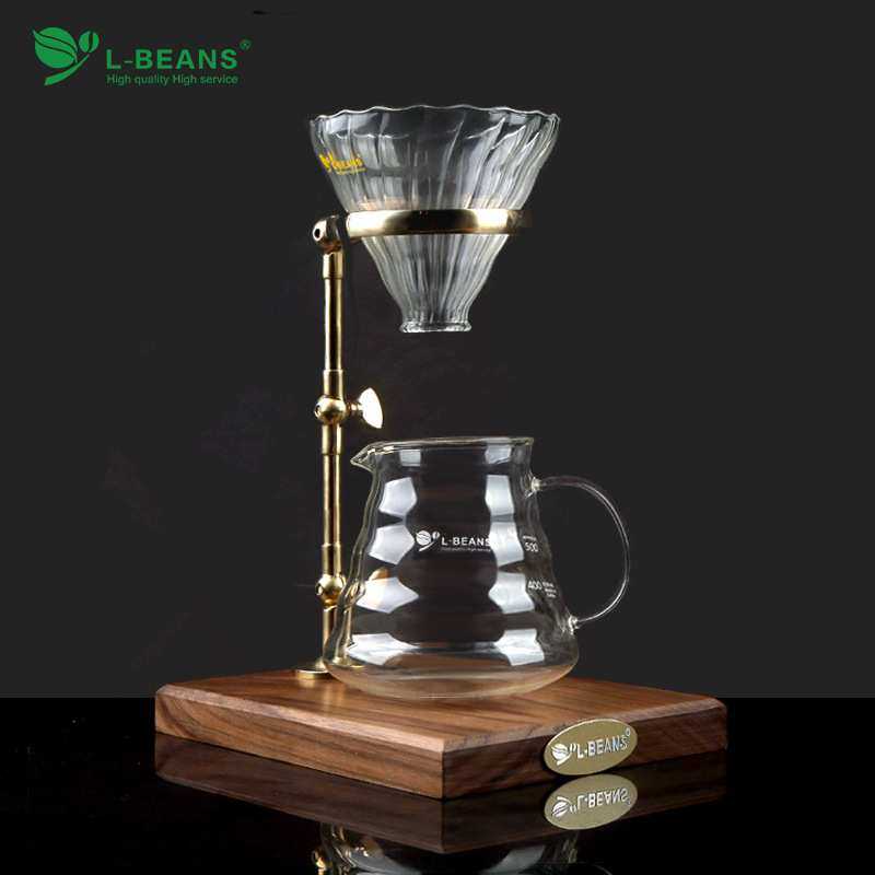 纯铜咖啡手冲架纯铜滤杯架子三折叠四方滴滤支架实木底座可调高度