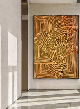 现代轻奢入户玄关装饰画橙色走廊过道壁画抽象几何挂画大幅落地画