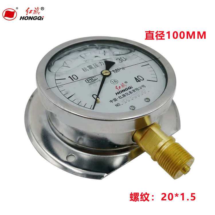 红旗径向压力表YTN-100T抗震带后边压力表船用耐震0~60MPA