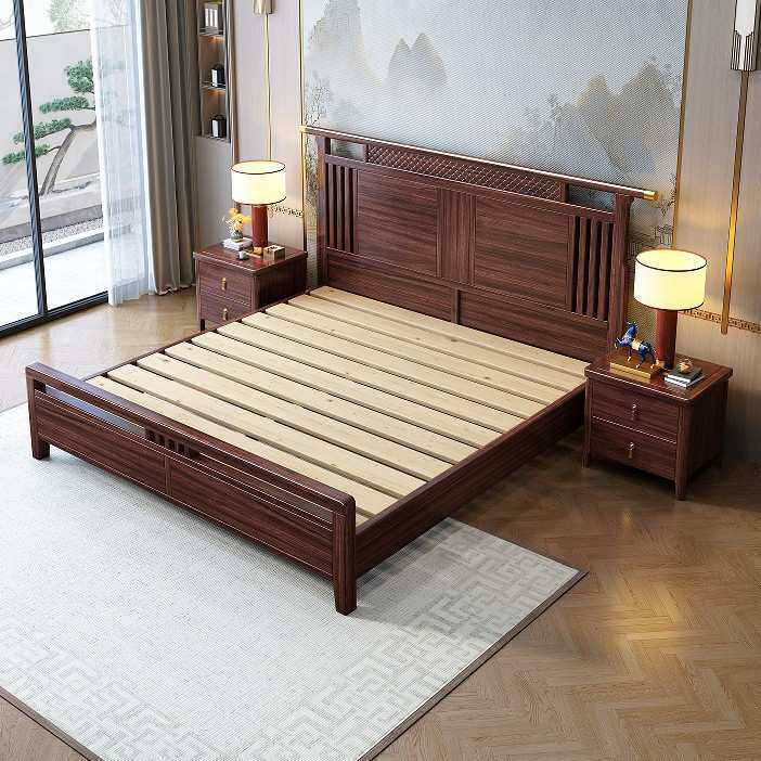 乌金木实木床新中式1.8m双人床主卧婚床1.5m经济型气压高箱储