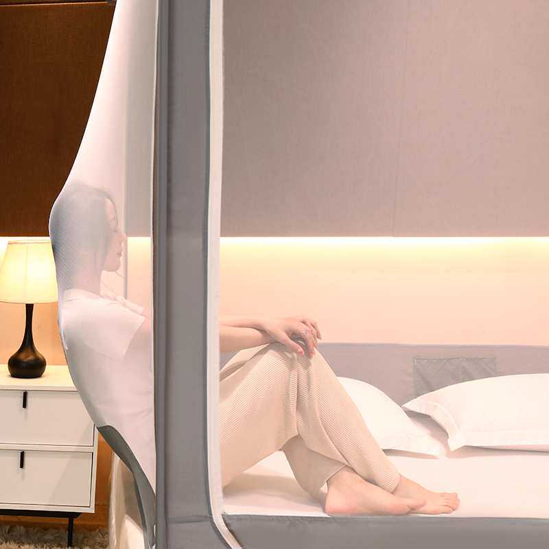 夏季蚊帐三开门高端外穿杆坐床式蚊帐儿童防摔家用方形帐厂家