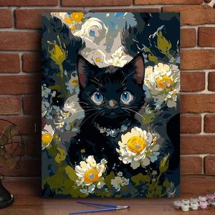 数字油画diy梵高星空猫咪可爱填色手工世界名画高级感轻奢装饰画