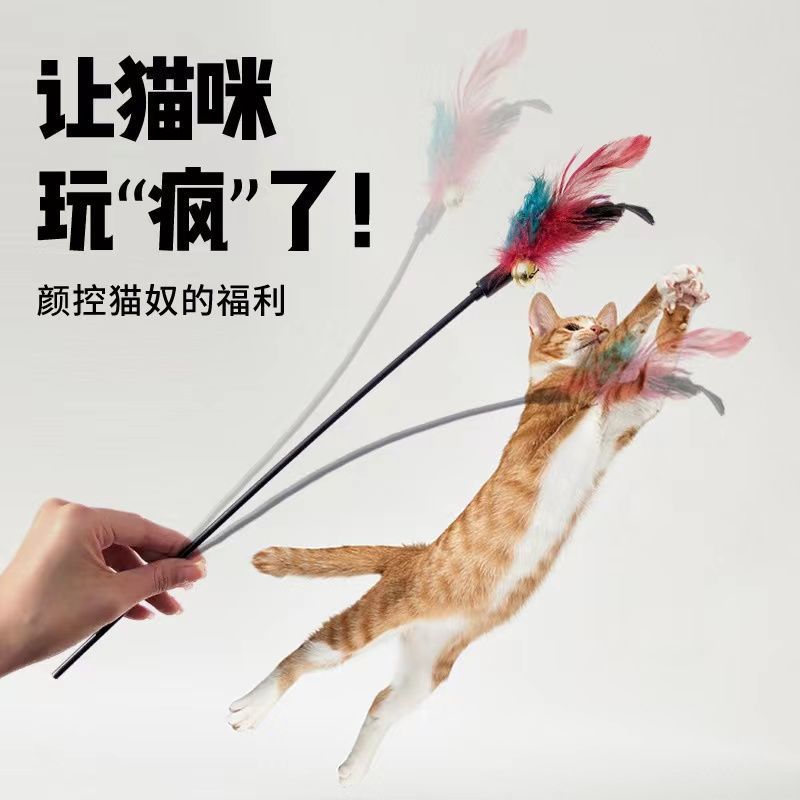 仙女逗猫棒猫玩具猫咪自嗨解闷耐咬逗神器吸盘羽毛超长杆