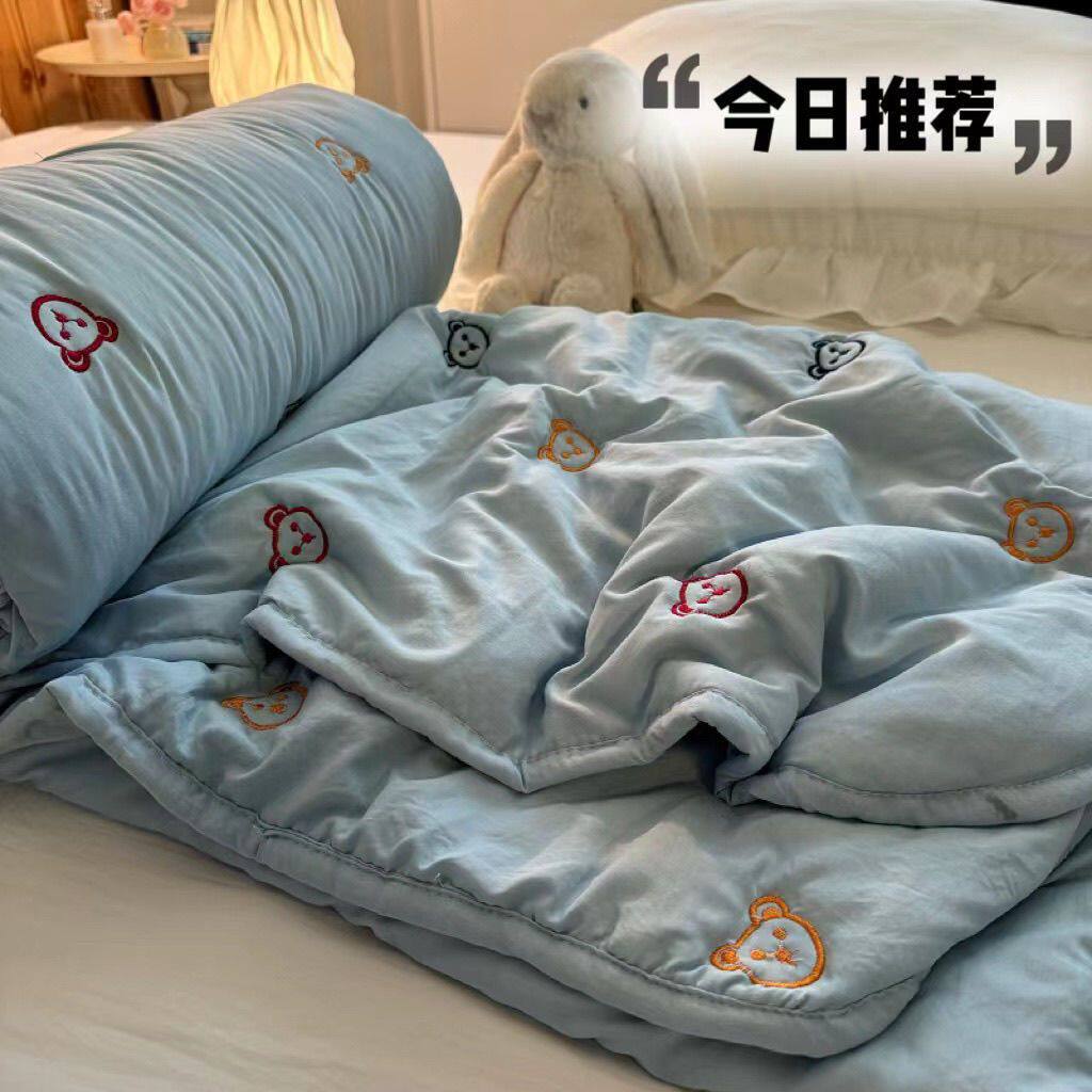 水洗棉简约刺绣蝴蝶夏凉被舒适柔软单双人夏季学生宿舍薄被空调