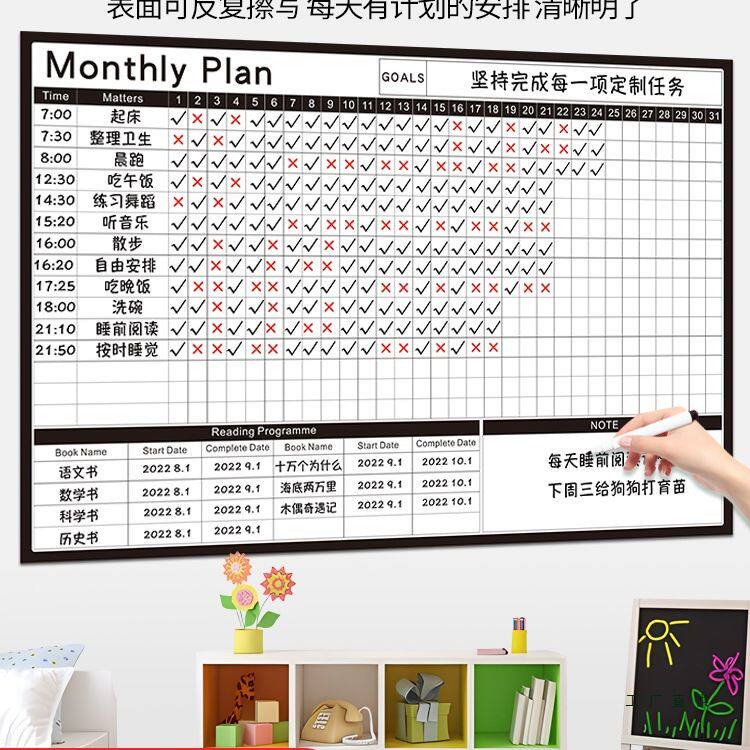 月计划表每日墙贴儿童自律神器日程时间管理记录表成人自律打卡