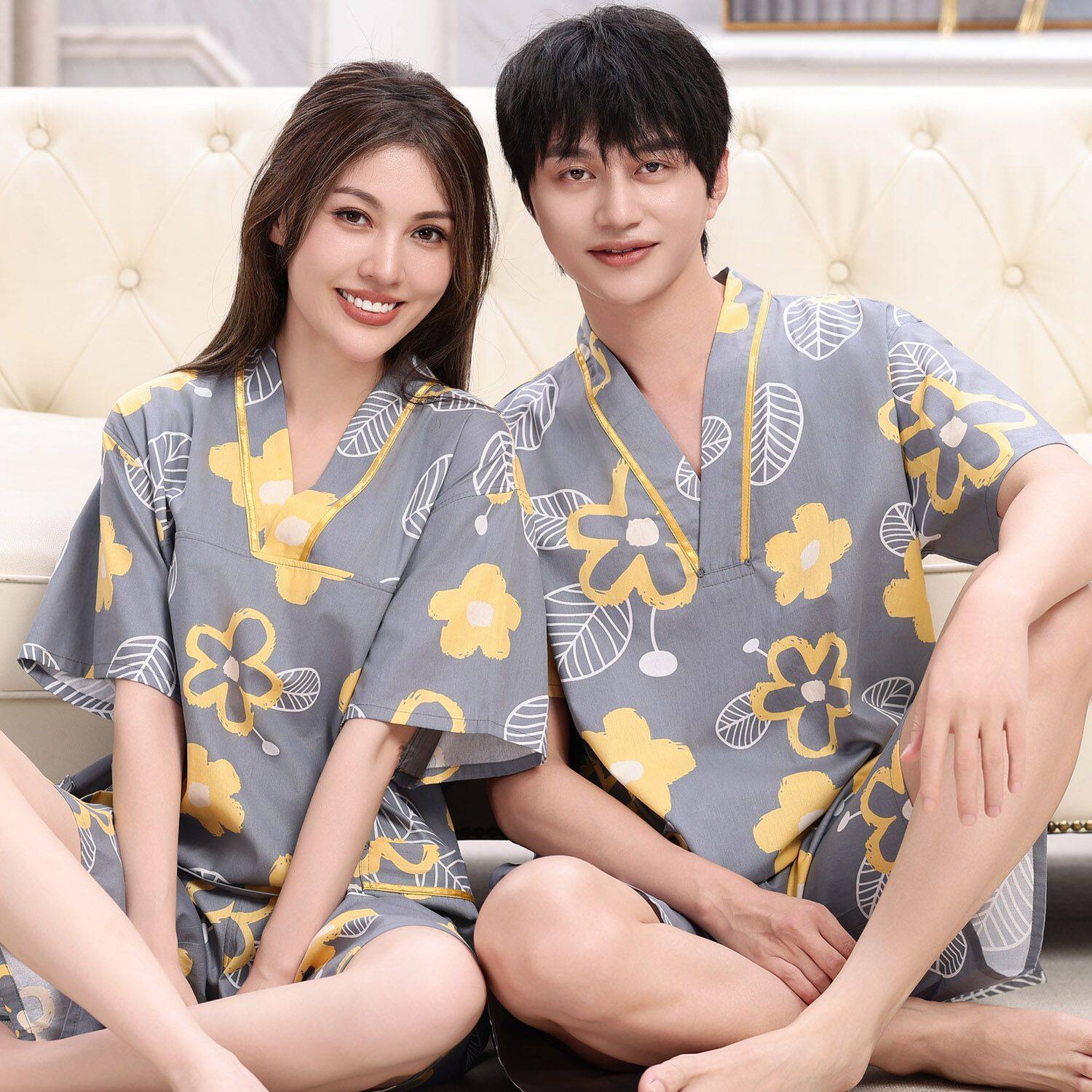 汗蒸服新款浴服男女纯棉高档情侣装美容足疗馆按摩桑拿服薄款浴衣