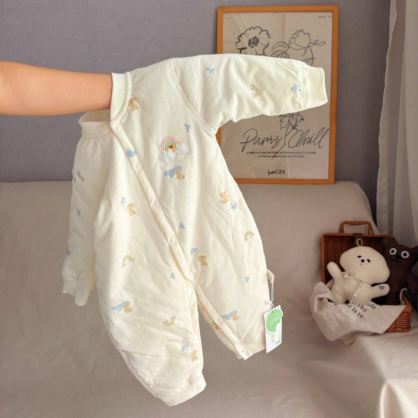 婴儿秋冬连体衣纯棉春秋衣服保暖40克新生儿夹棉棉服爬服宝宝哈衣