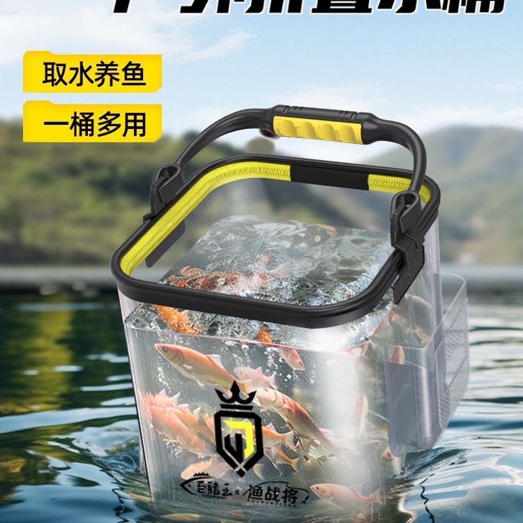 打水桶钓鱼路亚野钓手提鱼护可折叠装鱼桶户外鱼箱透明活鱼桶