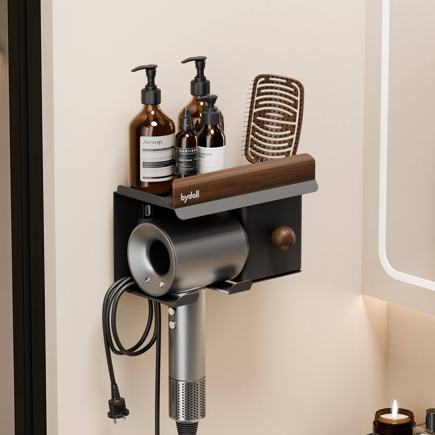 卫生间吹风机壁挂支架风筒免打孔吸盘梳子收纳置物架电吹风挂架子