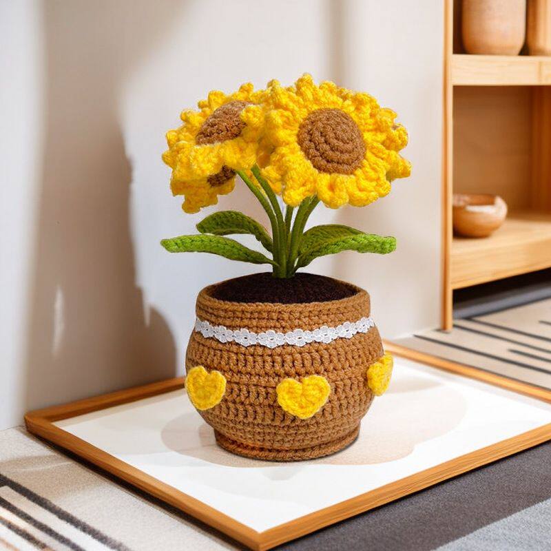 花束成品大号手工编织针织摆件仿真花朵向日葵盆栽老师礼物有意义